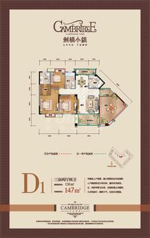 剑桥小镇3室2厅2卫126.00平户型