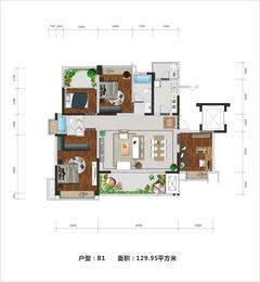 禹通 宝誉府4室2厅2卫129.95平户型