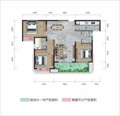 外滩·东岸天宸1期3室2厅2卫121.32平户型