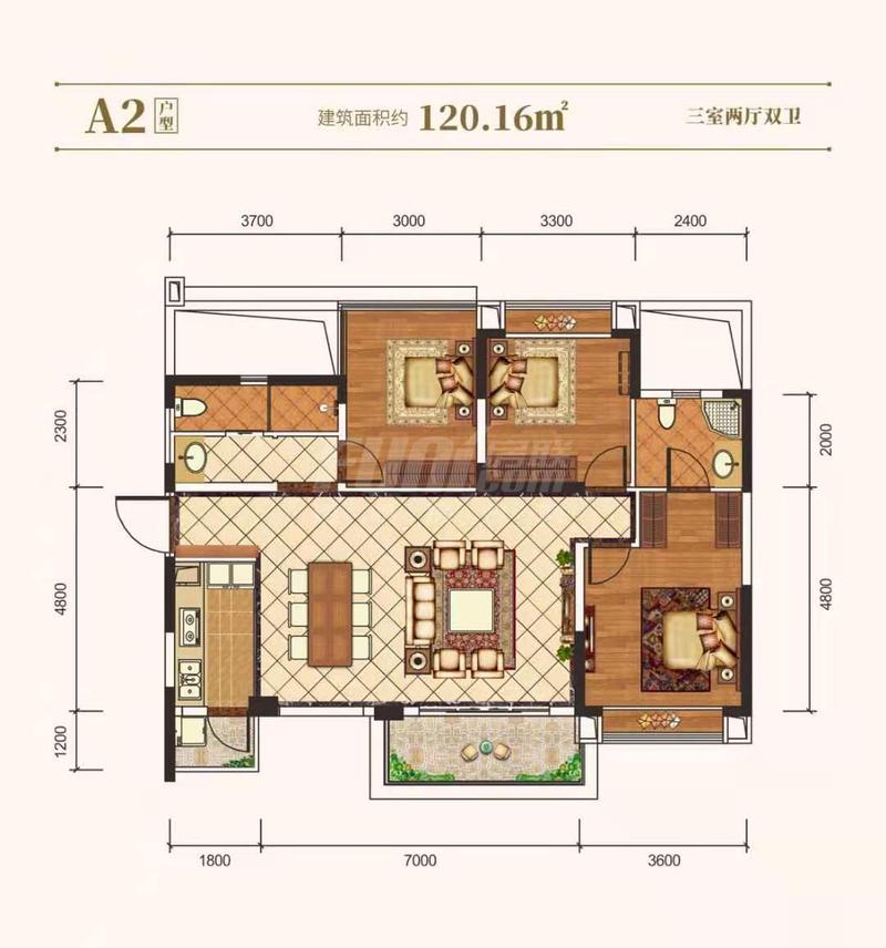 御景华府1期a2户型户型图,3室2厅2卫12016平米