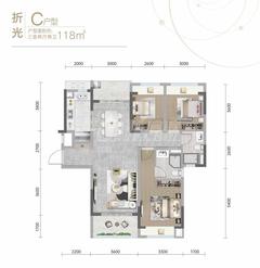 保利北新时区花园1期3室2厅2卫118.00平户型