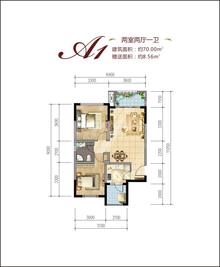 天佑广宇2室2厅1卫73.47平户型