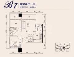航利.星海湾三期北区（星海名门）2室2厅1卫69.80平户型