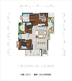 禹通 宝誉府3室2厅2卫121.03平户型