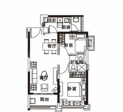 恒大曹家巷广场2室2厅1卫64.81平户型