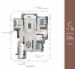 宁江大院4期3室2厅2卫116.00平户型