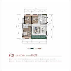 泰康誉景小区1期3室2厅2卫116.00平户型