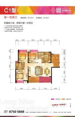 花样年龙年国际中心2期1室2厅2卫110.00平户型