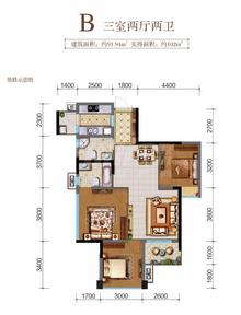 香槟城（东城之星观邸一期）3室2厅2卫91.94平户型