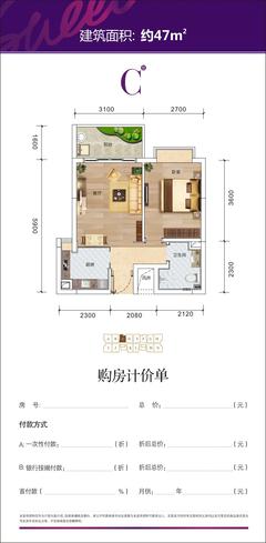 和贵蜜巢1室1厅1卫47.00平户型