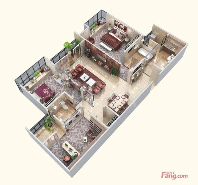 珠江御景湾一期2、3、5号楼标准层e2户型2室2厅2卫1厨 133.00㎡.jpg