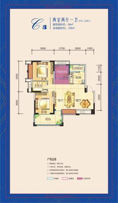 天赋龙庭2室2厅1卫96.29平户型
