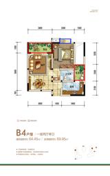 西城锦绣 1室2厅1卫 64.45平米
