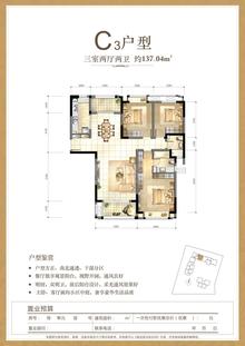 远雄风华园3室2厅2卫137.04平户型