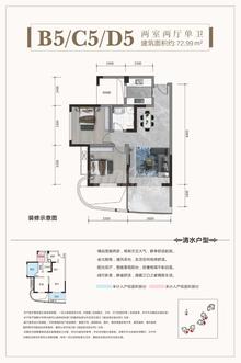 （红树湾三期）轻奢公馆2室2厅1卫72.99平户型