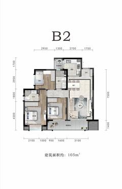 奥山府1期3室2厅2卫106.00平户型