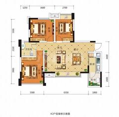 积家御景3室2厅1卫93.00平户型