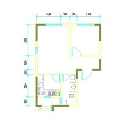 彭州市白鹿镇银杏枫丹酒店1室1厅1卫51.72平户型