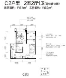 蓝光COCO蜜城2室2厅1卫54.00平户型