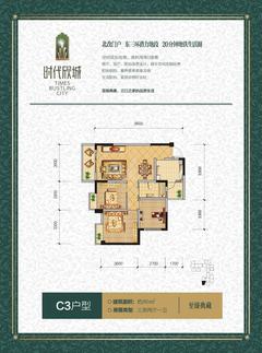 时代欣城3室2厅1卫86.00平户型