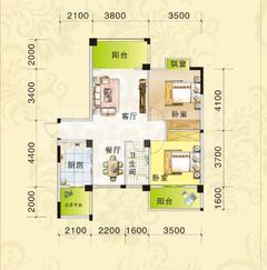 嘉和瑞景1期2室2厅1卫75.94平户型