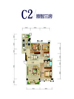星岛国际3期3室2厅2卫108.77平户型