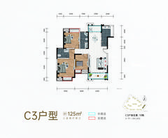 天府明珠里1期3室2厅2卫125.00平户型