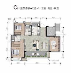 四海云锦苑1期3室2厅2卫125.00平户型