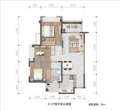 麓山上院1期3室2厅1卫95.00平户型