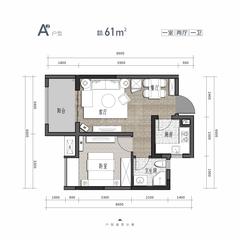 新悦府璞园、新悦府珺园1室2厅1卫61.51平户型