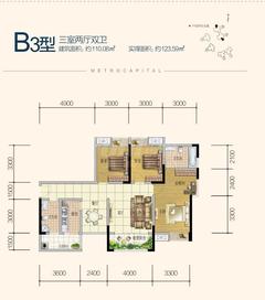 地铁首座3室2厅2卫110.08平户型