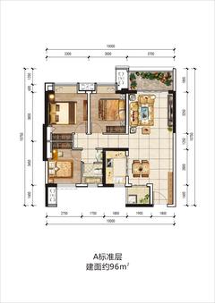 锦天名邸3室2厅1卫98.00平户型