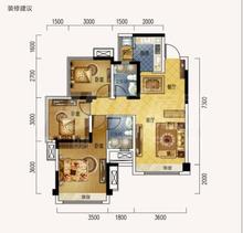 蓝润光华春天3室2厅2卫88.00平户型