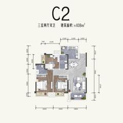 润扬观澜鹭岛名邸3室2厅2卫108.00平户型