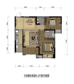 紫檀轩2室2厅2卫95.36平户型