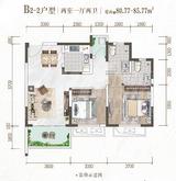天樾龙门1期 2室1厅2卫 80.77平米