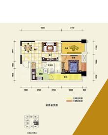 新都国际广场2期2室2厅1卫60.38平户型