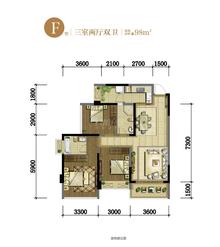中铁诺德滨湖中心3室2厅2卫105.00平户型