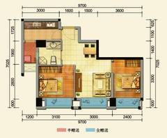 中铁二局玛塞城2室2厅1卫55.83平户型