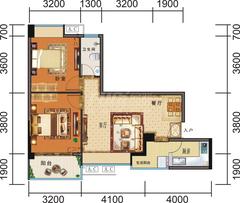 外滩公寓2室2厅1卫72.58平户型