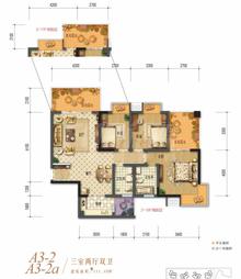 棠湖清江花语1期3室2厅2卫111.39平户型