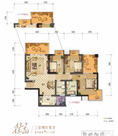 棠湖清江花语1期3室2厅2卫111.39平户型