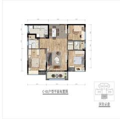 书香华府1期3室2厅2卫114.00平户型