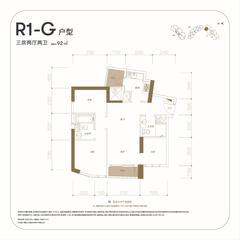 天府汇中心1期3室2厅2卫92.00平户型