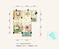 西湖半岛2期2室2厅1卫82.00平户型