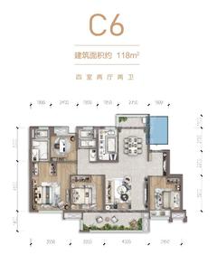 御湖龙湾（成都青白江万达广场3期）4室2厅2卫118.00平户型
