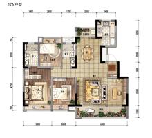 锦绣天地小区1期3室2厅2卫126.00平户型