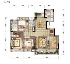 锦绣天地小区1期3室2厅2卫126.00平户型