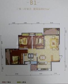 瑞安城中汇3室2厅1卫132.04平户型