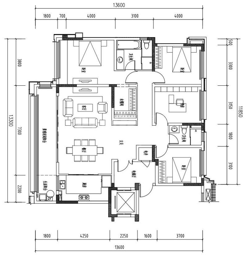建面约178平米户型